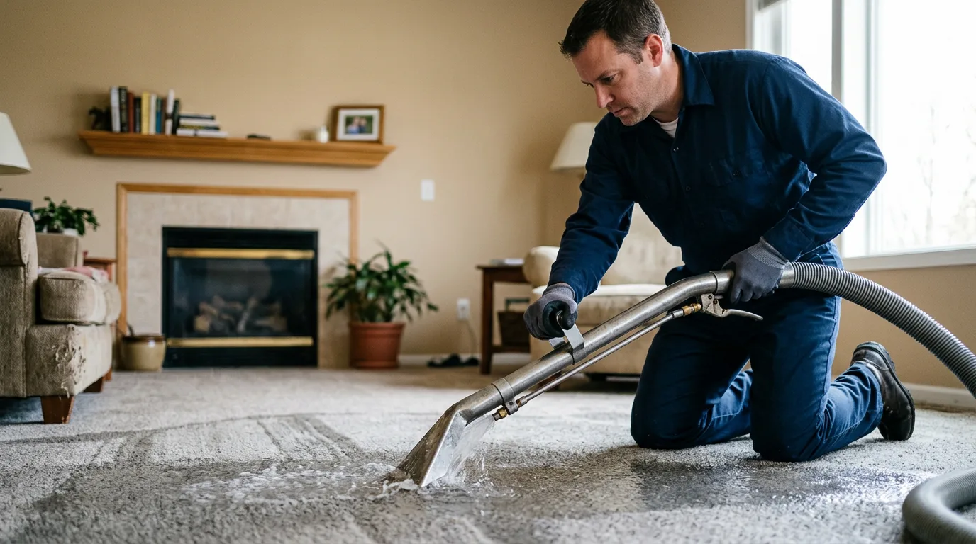 Water damage restoration technician working near Petroleum, WV
